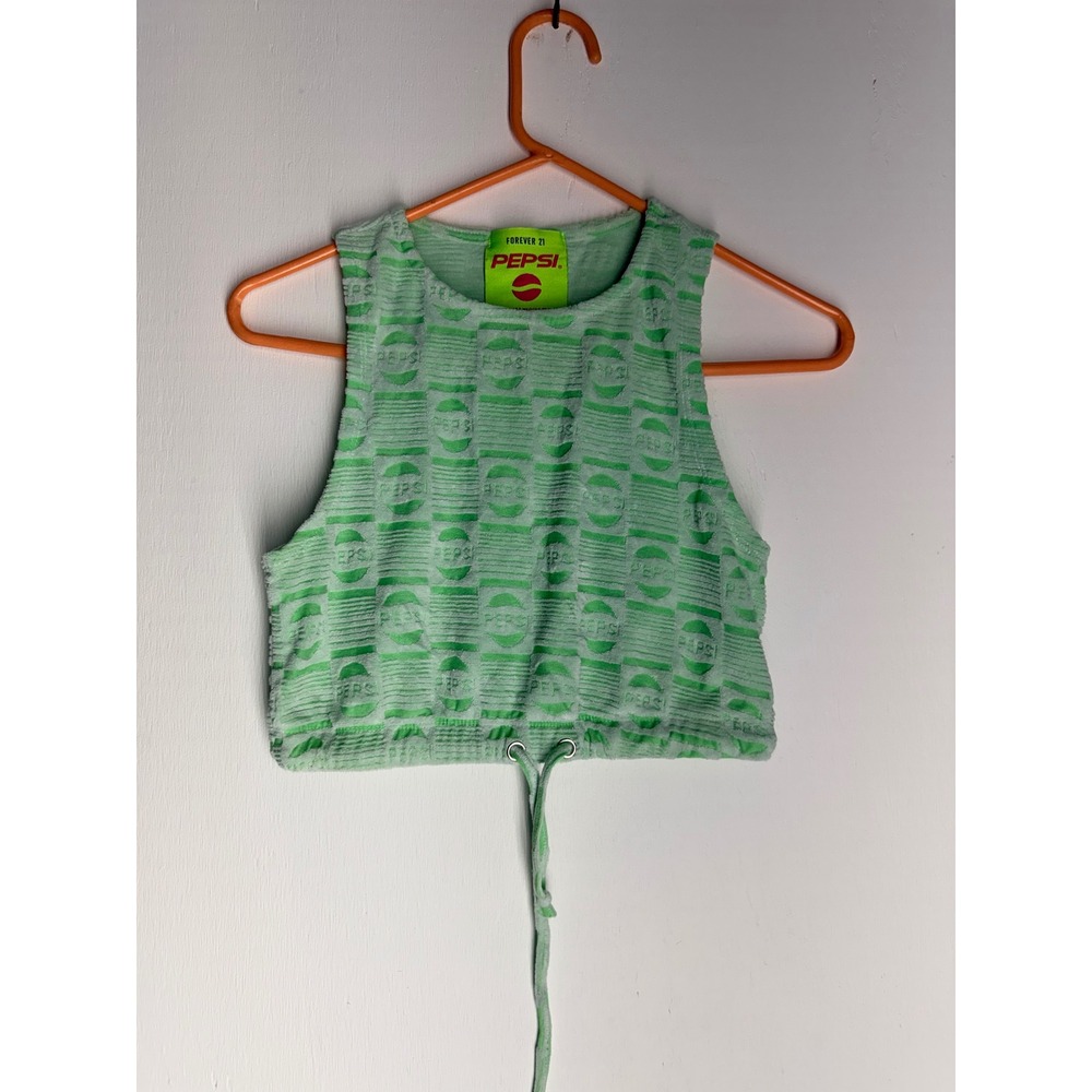 Forever 21 Pepsi Kids Mint Green Textured Logo Crop Tank Top Small